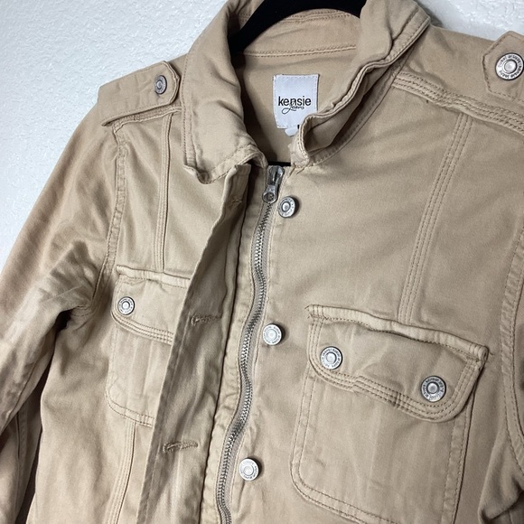KENSIE JEANS SIZE S TAN BEIGE BROWN BLUE MILITARY UTILITY CARGO JACKET FALL WI… - Picture 5 of 10